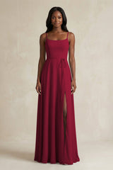 A-Line Spaghetti Straps Chiffon Bridesmaid Dress in Berry - KissProm BRIDESMAID DRESSES