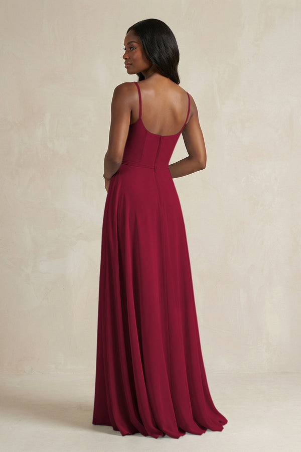 A-Line Spaghetti Straps Chiffon Bridesmaid Dress in Berry - KissProm BRIDESMAID DRESSES