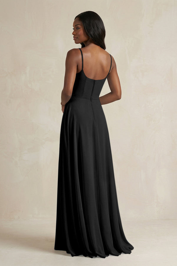 A-Line Spaghetti Straps Chiffon Bridesmaid Dress in Black - KissProm BRIDESMAID DRESSES