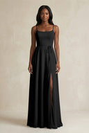 A-Line Spaghetti Straps Chiffon Bridesmaid Dress in Black - KissProm BRIDESMAID DRESSES