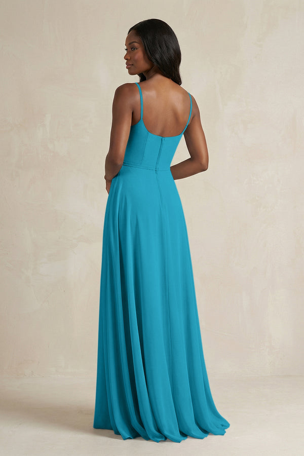 A-Line Spaghetti Straps Chiffon Bridesmaid Dress in Blue Jay - KissProm BRIDESMAID DRESSES