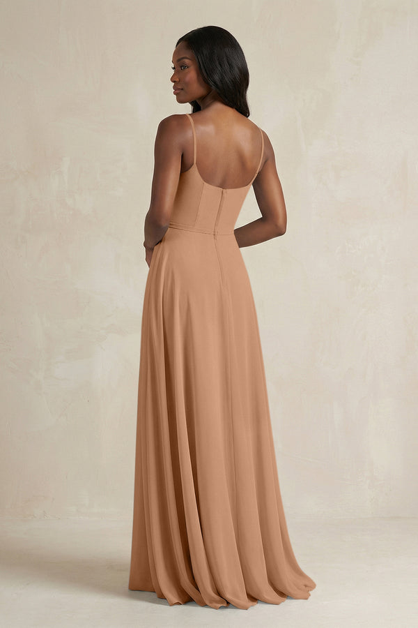 A-Line Spaghetti Straps Chiffon Bridesmaid Dress in Bronzer - KissProm BRIDESMAID DRESSES