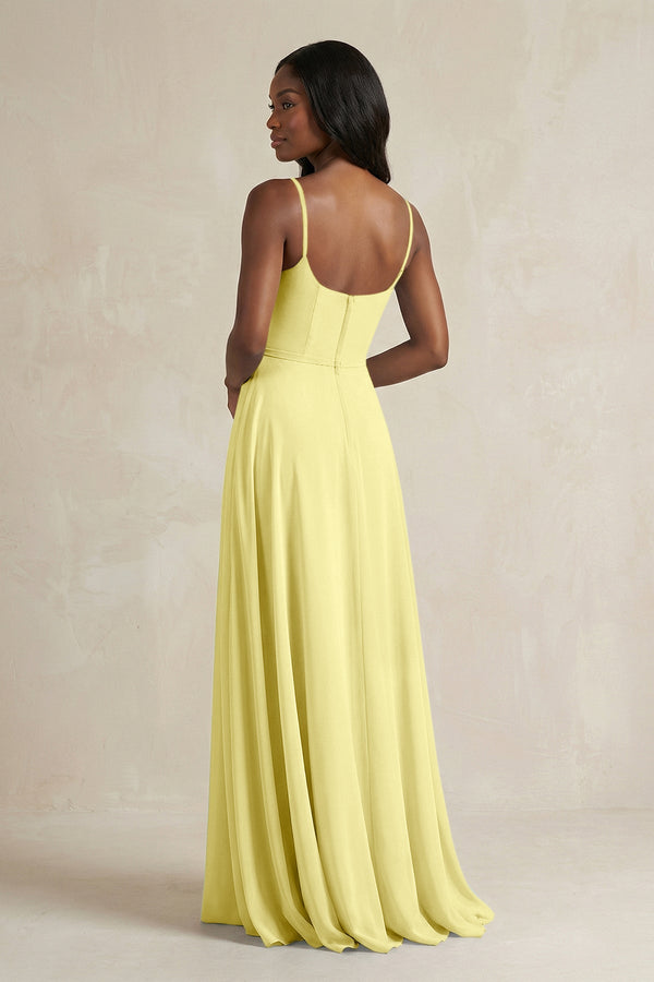 A-Line Spaghetti Straps Chiffon Bridesmaid Dress in Buttercup - KissProm BRIDESMAID DRESSES