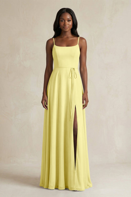 A-Line Spaghetti Straps Chiffon Bridesmaid Dress in Buttercup - KissProm BRIDESMAID DRESSES