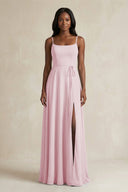 A-Line Spaghetti Straps Chiffon Bridesmaid Dress in Candy Pink - KissProm BRIDESMAID DRESSES