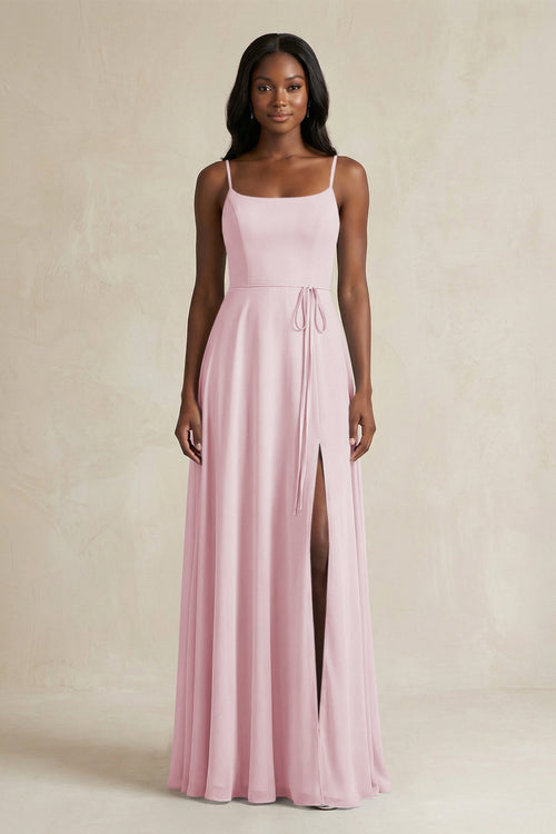 A-Line Spaghetti Straps Chiffon Bridesmaid Dress in Candy Pink - KissProm BRIDESMAID DRESSES