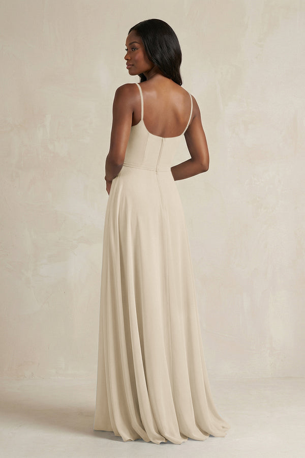 A-Line Spaghetti Straps Chiffon Bridesmaid Dress in Champagne - KissProm BRIDESMAID DRESSES