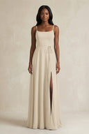 A-Line Spaghetti Straps Chiffon Bridesmaid Dress in Champagne - KissProm BRIDESMAID DRESSES