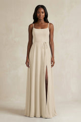 A-Line Spaghetti Straps Chiffon Bridesmaid Dress in Champagne - KissProm BRIDESMAID DRESSES