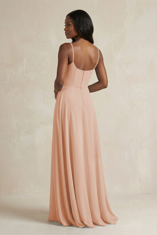 A-Line Spaghetti Straps Chiffon Bridesmaid Dress in Champagne Rose - KissProm BRIDESMAID DRESSES