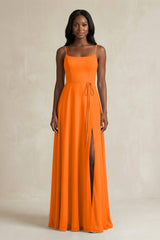 A-Line Spaghetti Straps Chiffon Bridesmaid Dress in Cinnamon - KissProm BRIDESMAID DRESSES