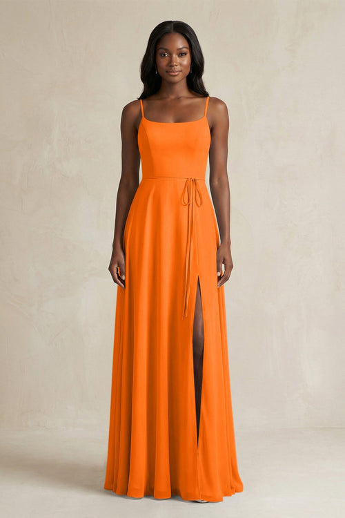 A-Line Spaghetti Straps Chiffon Bridesmaid Dress in Cinnamon - KissProm BRIDESMAID DRESSES