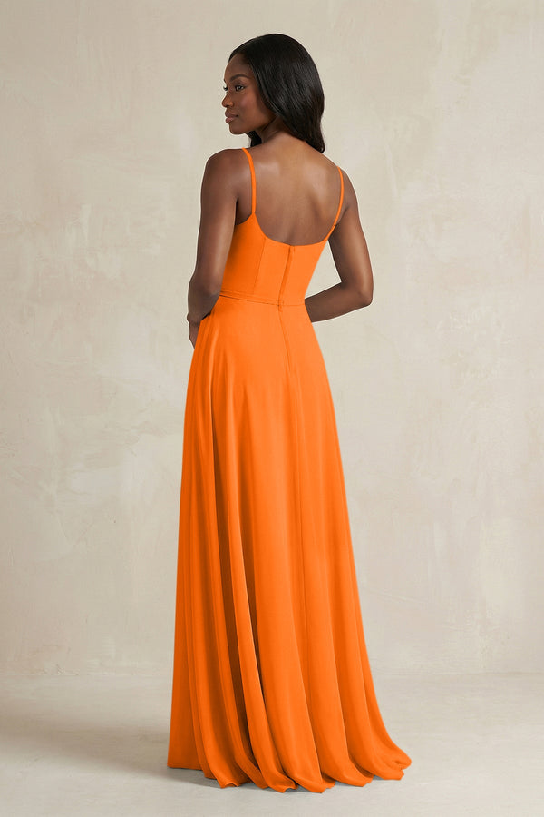 A-Line Spaghetti Straps Chiffon Bridesmaid Dress in Cinnamon - KissProm BRIDESMAID DRESSES