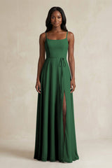 A-Line Spaghetti Straps Chiffon Bridesmaid Dress in Dark Green - KissProm BRIDESMAID DRESSES