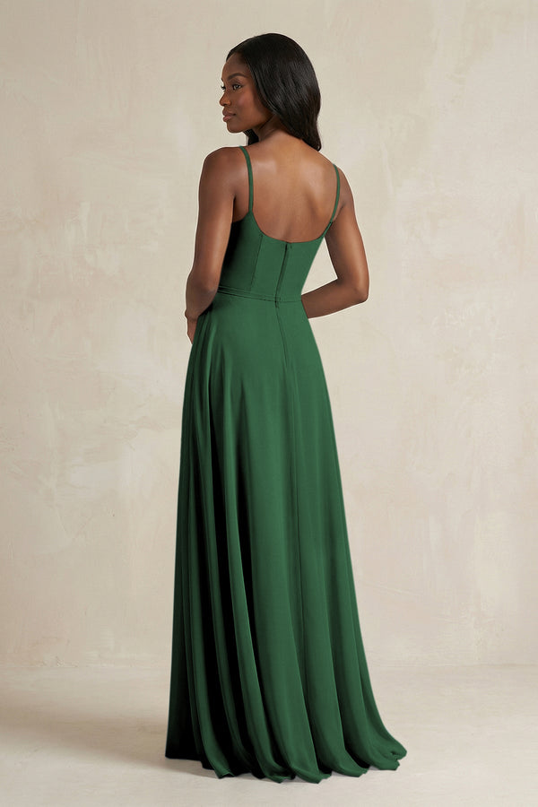 A-Line Spaghetti Straps Chiffon Bridesmaid Dress in Dark Green - KissProm BRIDESMAID DRESSES