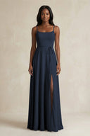 A-Line Spaghetti Straps Chiffon Bridesmaid Dress in Dark Navy - KissProm BRIDESMAID DRESSES