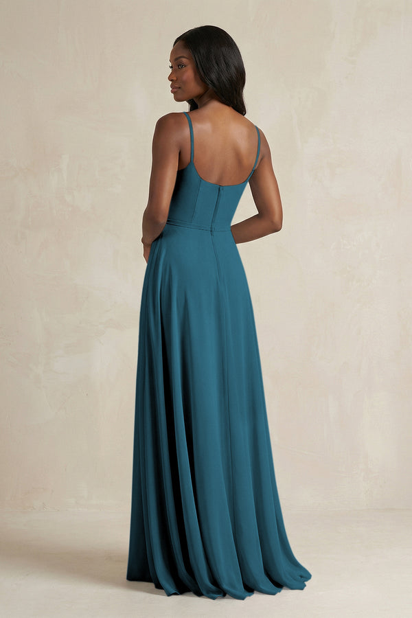 A-Line Spaghetti Straps Chiffon Bridesmaid Dress in Dark Teal - KissProm BRIDESMAID DRESSES