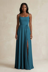 A-Line Spaghetti Straps Chiffon Bridesmaid Dress in Dark Teal - KissProm BRIDESMAID DRESSES