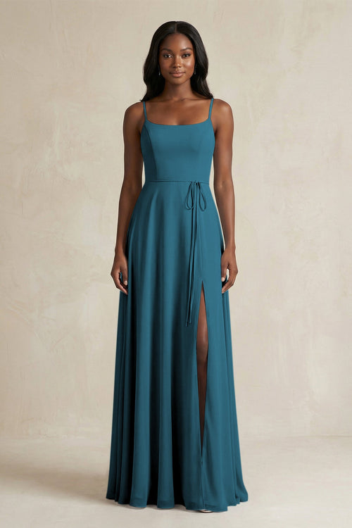 A-Line Spaghetti Straps Chiffon Bridesmaid Dress in Dark Teal - KissProm BRIDESMAID DRESSES