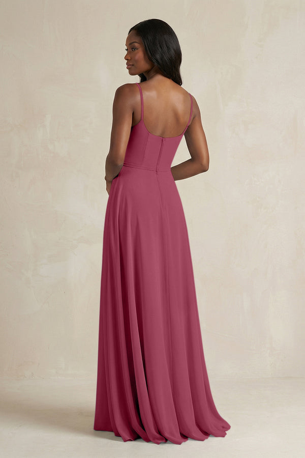 A-Line Spaghetti Straps Chiffon Bridesmaid Dress in Desert Rose - KissProm BRIDESMAID DRESSES