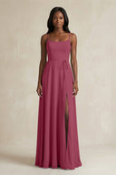 A-Line Spaghetti Straps Chiffon Bridesmaid Dress in Desert Rose - KissProm BRIDESMAID DRESSES