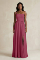 A-Line Spaghetti Straps Chiffon Bridesmaid Dress in Desert Rose - KissProm BRIDESMAID DRESSES