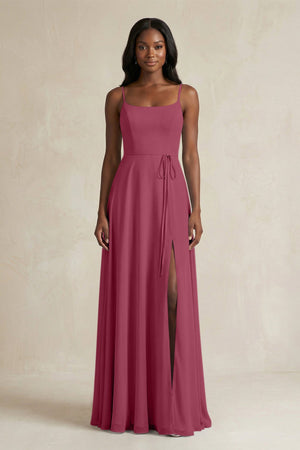A-Line Spaghetti Straps Chiffon Bridesmaid Dress in Desert Rose - KissProm BRIDESMAID DRESSES