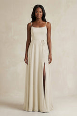 A-Line Spaghetti Straps Chiffon Bridesmaid Dress in Dove Gray - KissProm BRIDESMAID DRESSES
