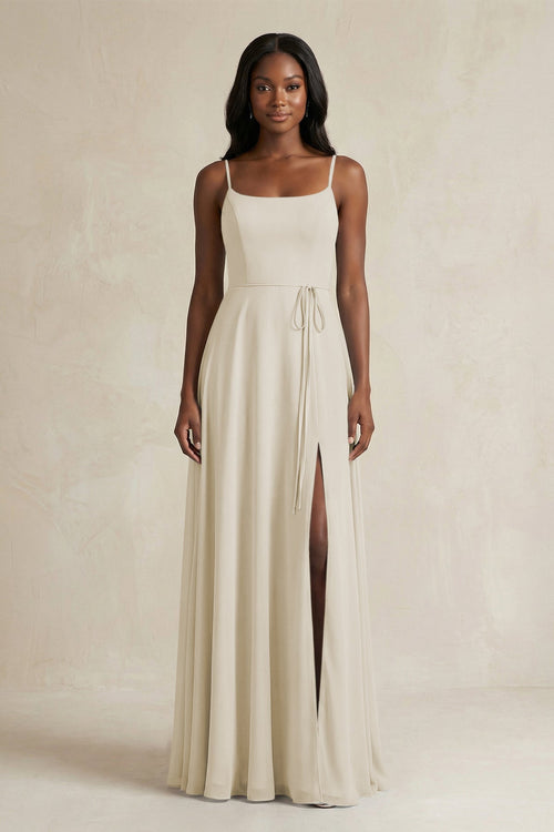 A-Line Spaghetti Straps Chiffon Bridesmaid Dress in Dove Gray - KissProm BRIDESMAID DRESSES