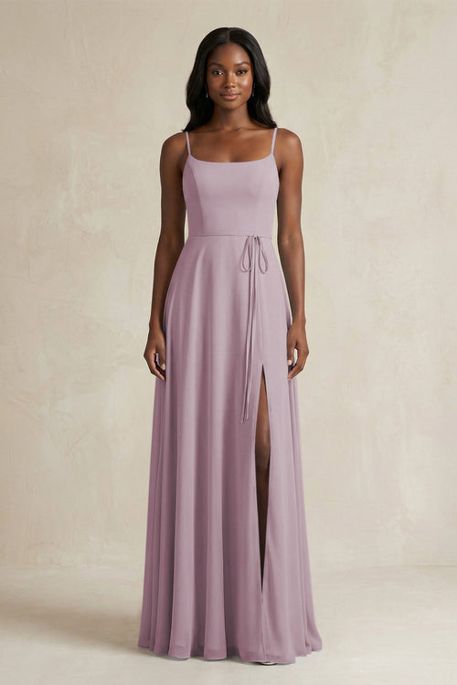 A-Line Spaghetti Straps Chiffon Bridesmaid Dress in Dusk - KissProm BRIDESMAID DRESSES
