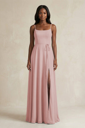 A-Line Spaghetti Straps Chiffon Bridesmaid Dress in Dusty Rose - KissProm BRIDESMAID DRESSES