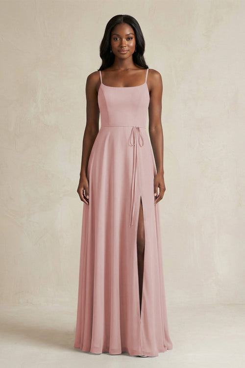 A-Line Spaghetti Straps Chiffon Bridesmaid Dress in Dusty Rose - KissProm BRIDESMAID DRESSES