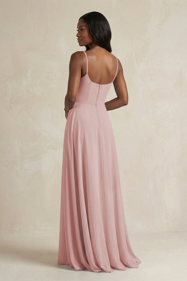 A-Line Spaghetti Straps Chiffon Bridesmaid Dress in Dusty Rose - KissProm BRIDESMAID DRESSES
