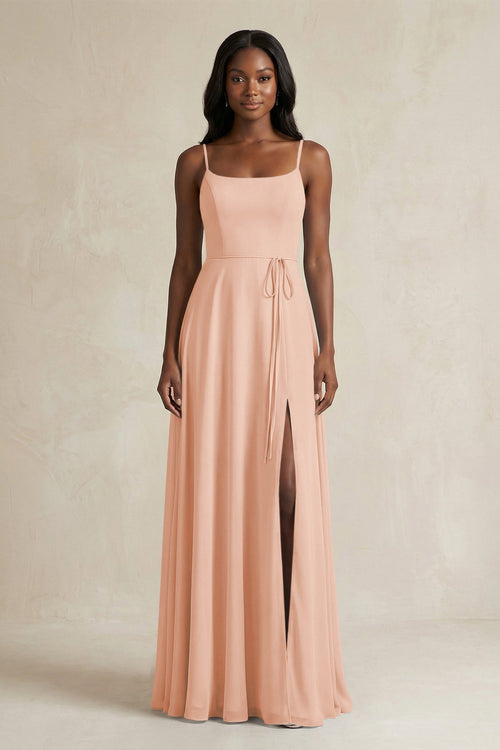A-Line Spaghetti Straps Chiffon Bridesmaid Dress in English Rose - KissProm BRIDESMAID DRESSES