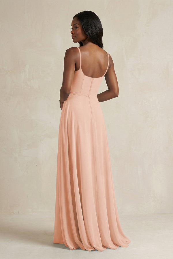A-Line Spaghetti Straps Chiffon Bridesmaid Dress in English Rose - KissProm BRIDESMAID DRESSES