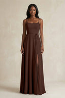 A-Line Spaghetti Straps Chiffon Bridesmaid Dress in Espresso - KissProm BRIDESMAID DRESSES