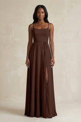 A-Line Spaghetti Straps Chiffon Bridesmaid Dress in Espresso - KissProm BRIDESMAID DRESSES