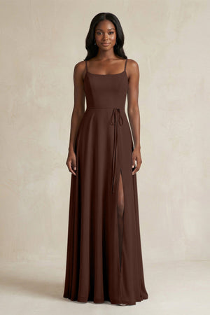 A-Line Spaghetti Straps Chiffon Bridesmaid Dress in Espresso - KissProm BRIDESMAID DRESSES