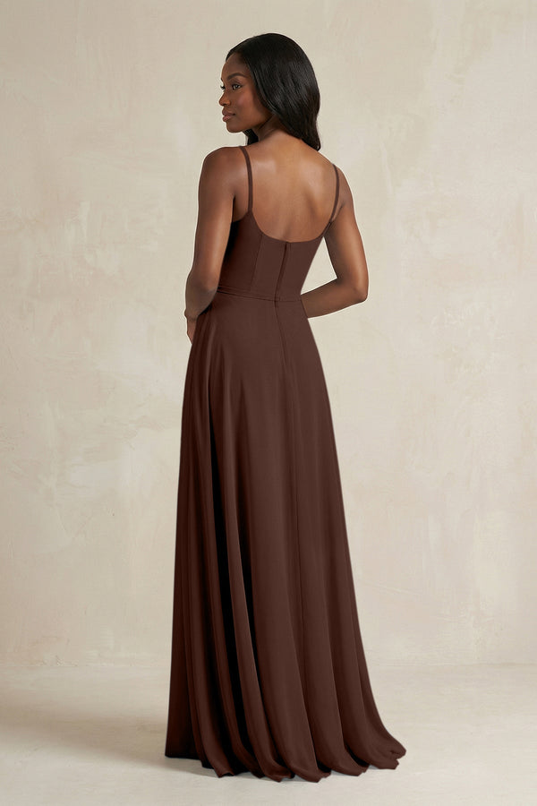 A-Line Spaghetti Straps Chiffon Bridesmaid Dress in Espresso - KissProm BRIDESMAID DRESSES