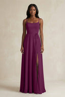 A-Line Spaghetti Straps Chiffon Bridesmaid Dress in Fig - KissProm BRIDESMAID DRESSES