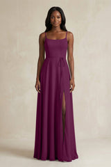 A-Line Spaghetti Straps Chiffon Bridesmaid Dress in Fig - KissProm BRIDESMAID DRESSES