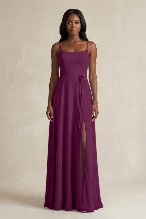 A-Line Spaghetti Straps Chiffon Bridesmaid Dress in Fig - KissProm BRIDESMAID DRESSES