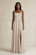 A-Line Spaghetti Straps Chiffon Bridesmaid Dress in Frost - KissProm BRIDESMAID DRESSES