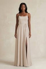 A-Line Spaghetti Straps Chiffon Bridesmaid Dress in Frost - KissProm BRIDESMAID DRESSES