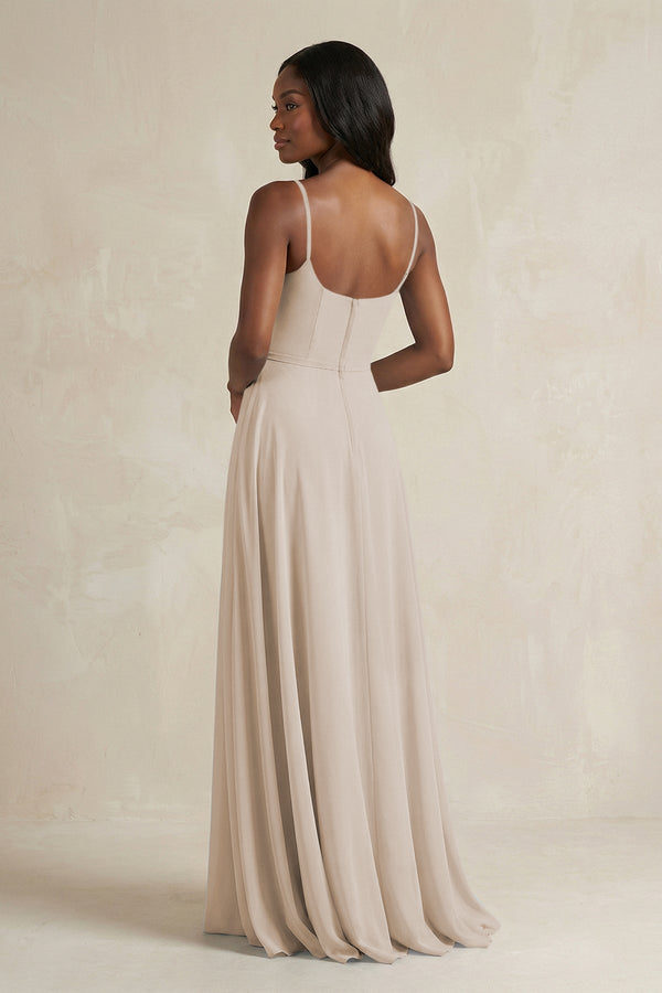 A-Line Spaghetti Straps Chiffon Bridesmaid Dress in Frost - KissProm BRIDESMAID DRESSES