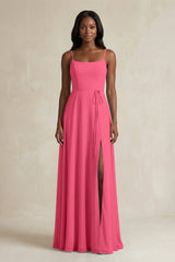 A-Line Spaghetti Straps Chiffon Bridesmaid Dress in Fuchsia - KissProm BRIDESMAID DRESSES