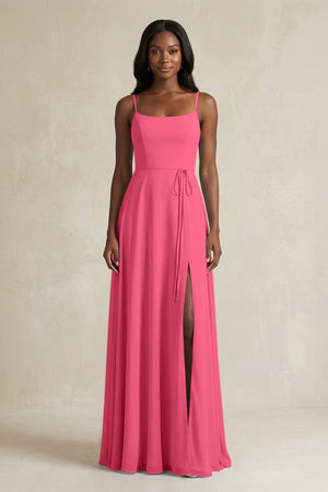 A-Line Spaghetti Straps Chiffon Bridesmaid Dress in Fuchsia - KissProm BRIDESMAID DRESSES