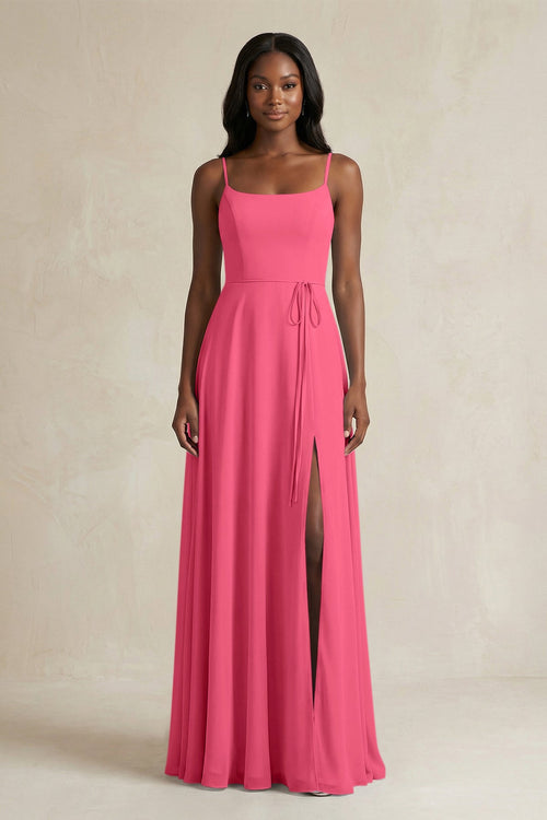 A-Line Spaghetti Straps Chiffon Bridesmaid Dress in Fuchsia - KissProm BRIDESMAID DRESSES
