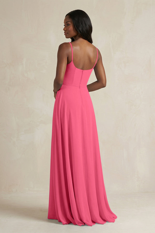 A-Line Spaghetti Straps Chiffon Bridesmaid Dress in Fuchsia - KissProm BRIDESMAID DRESSES