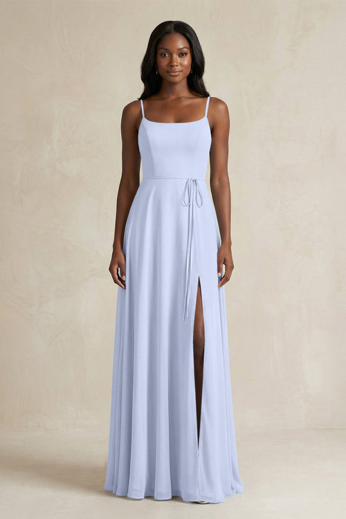 A-Line Spaghetti Straps Chiffon Bridesmaid Dress in Ice - KissProm BRIDESMAID DRESSES